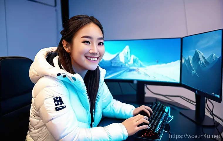 화이트 아웃 서바이벌 트위치 방송 활용법 - A charismatic female streamer in her late 20s, with a warm smile, actively playing "Whiteout Surviva...